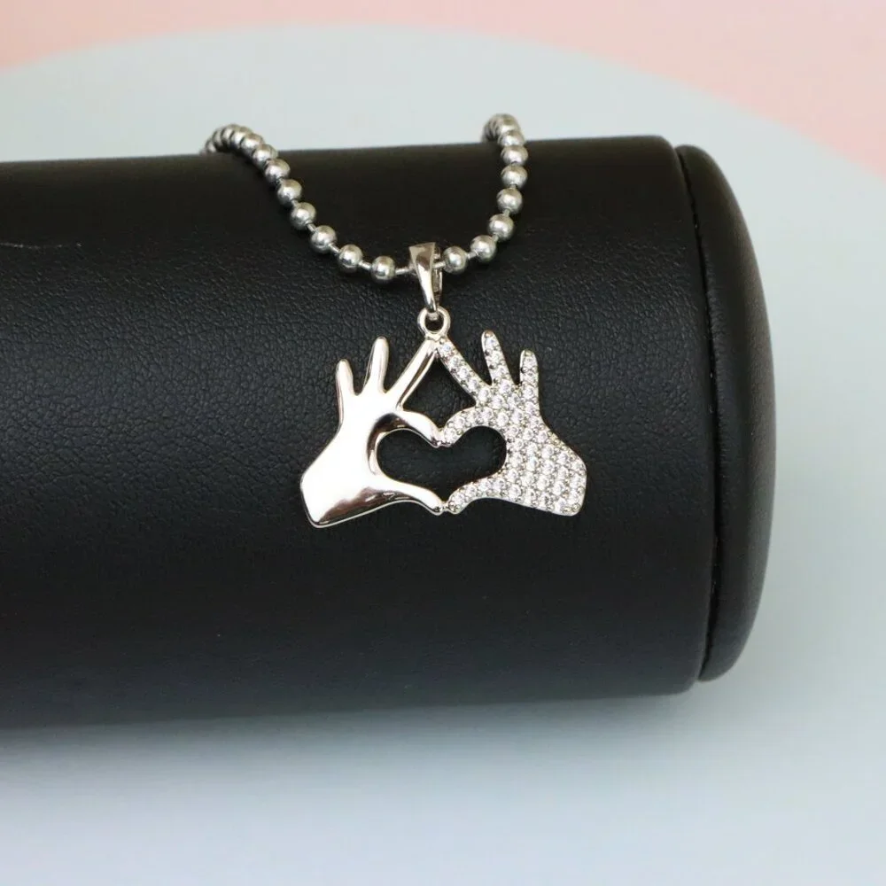 "Silver Heart Hands Pendant in Gold Plated Brass with Crystal Detail, XPPT1728 - Picture 2 of 13